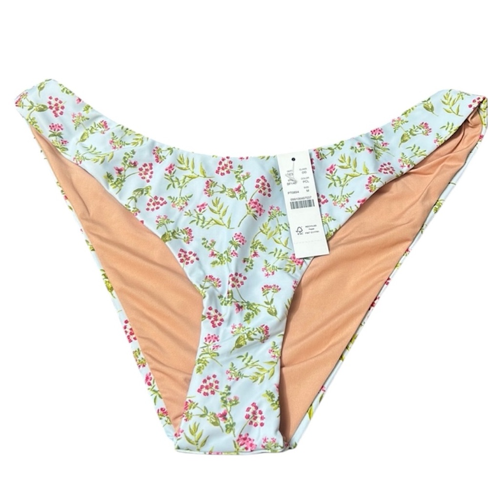 J. Crew Light Blue Floral Bikini Bottom with Peach Lining